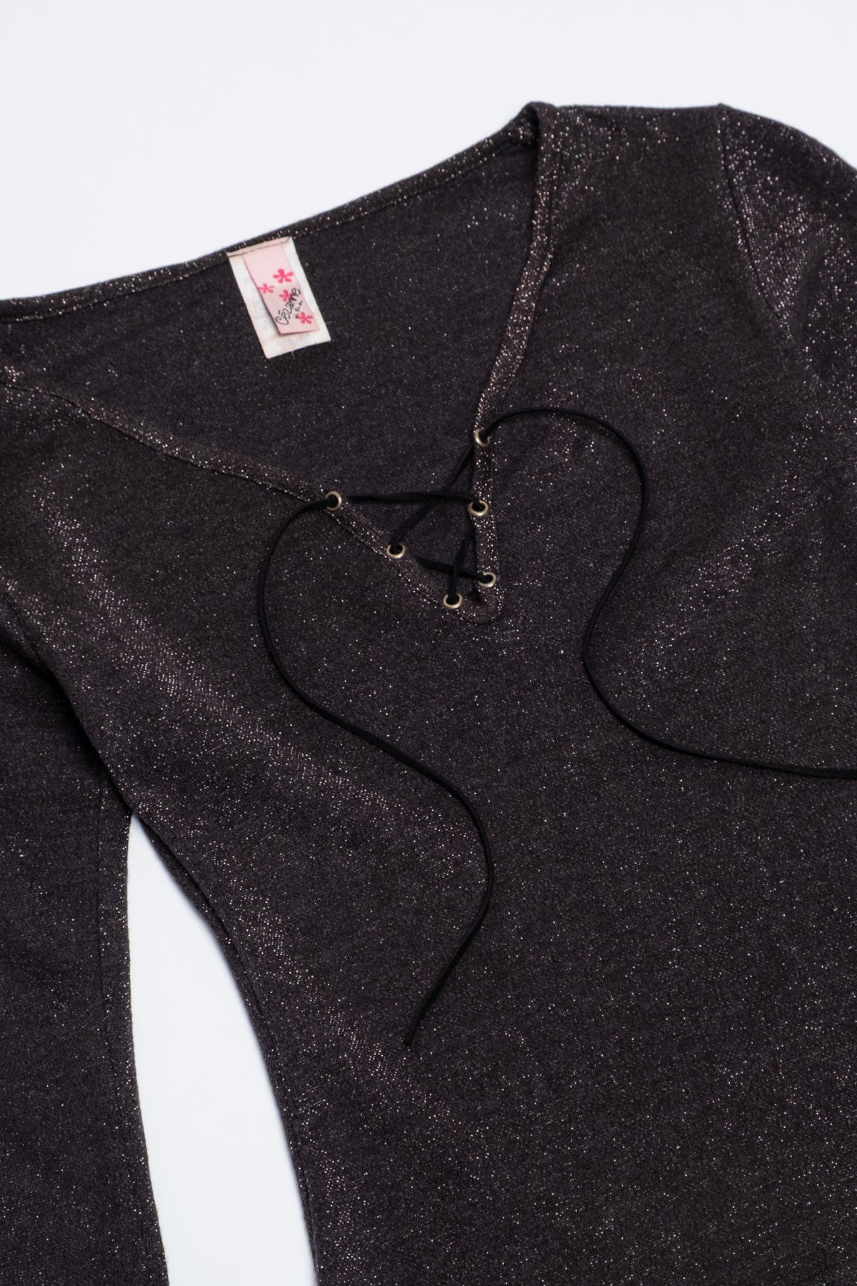 Long Sleeve Metallic Laceup Top