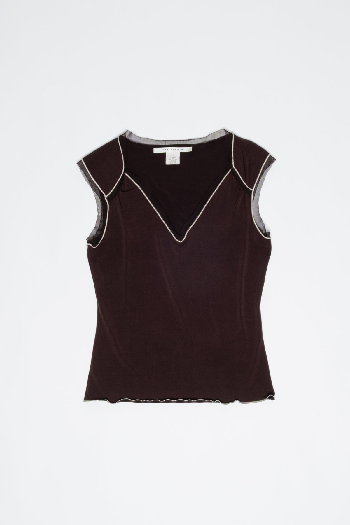 Max Studio Mesh Trim Cap Sleeve Top