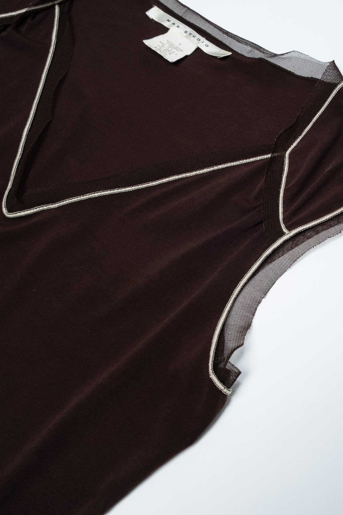 Max Studio Mesh Trim Cap Sleeve Top