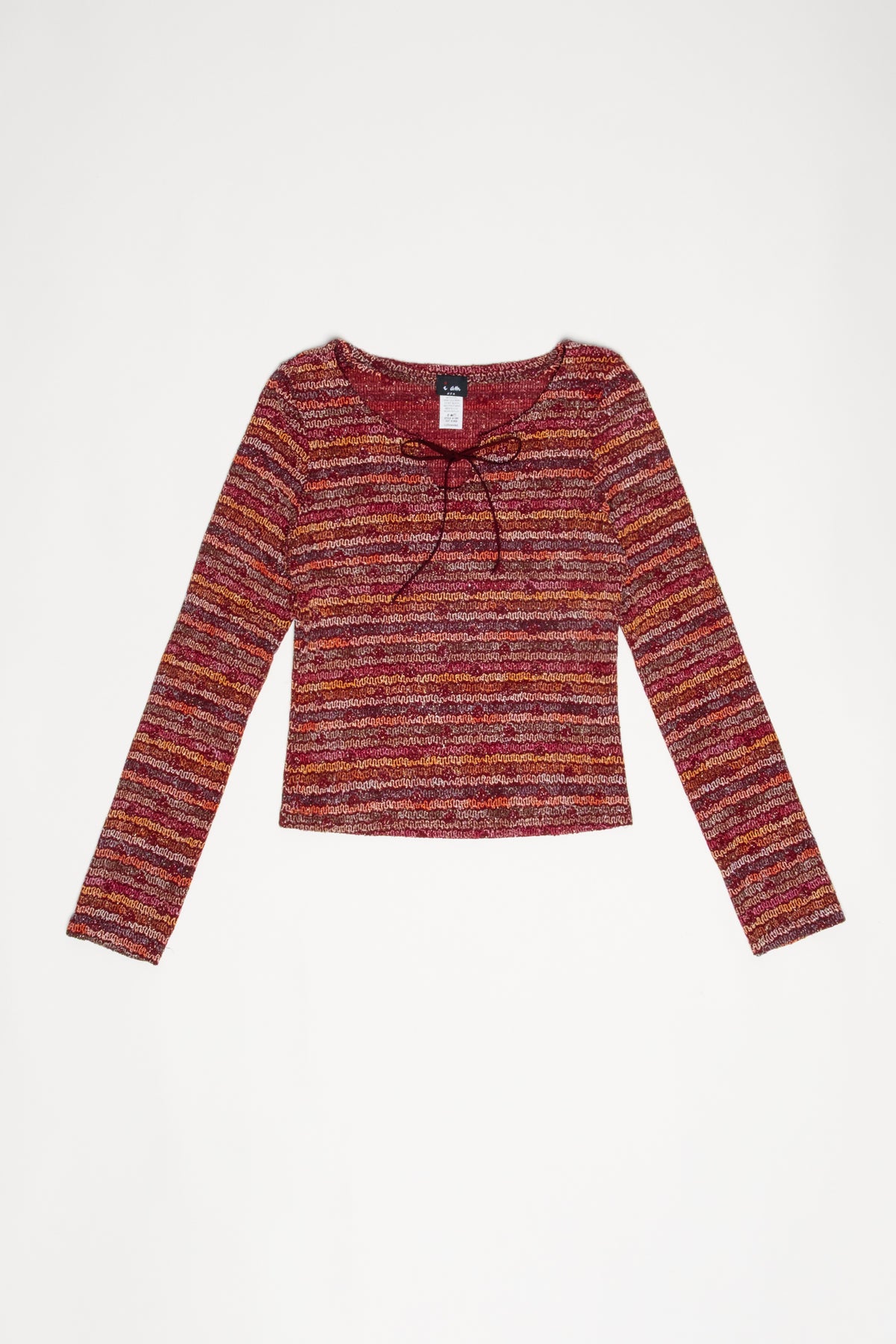 Metallic Stripe Tie Neck Top