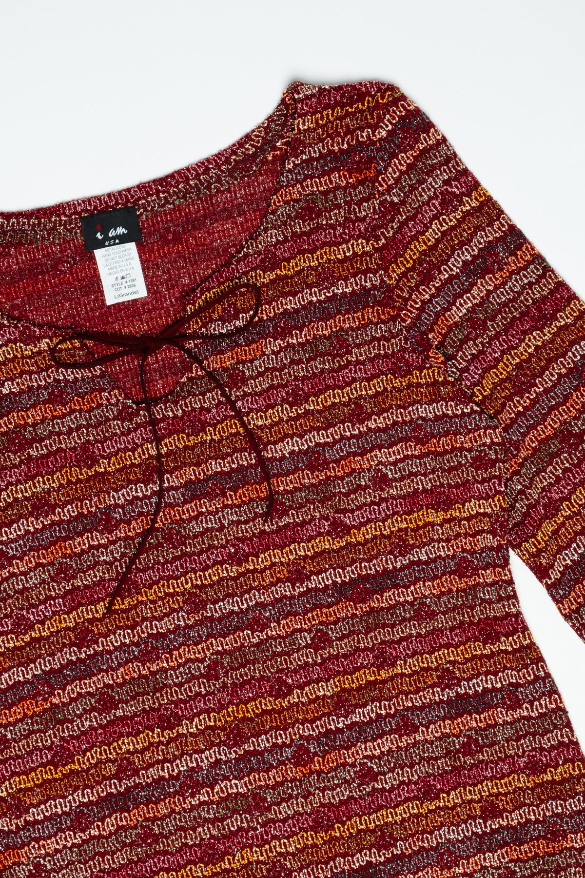 Metallic Stripe Tie Neck Top