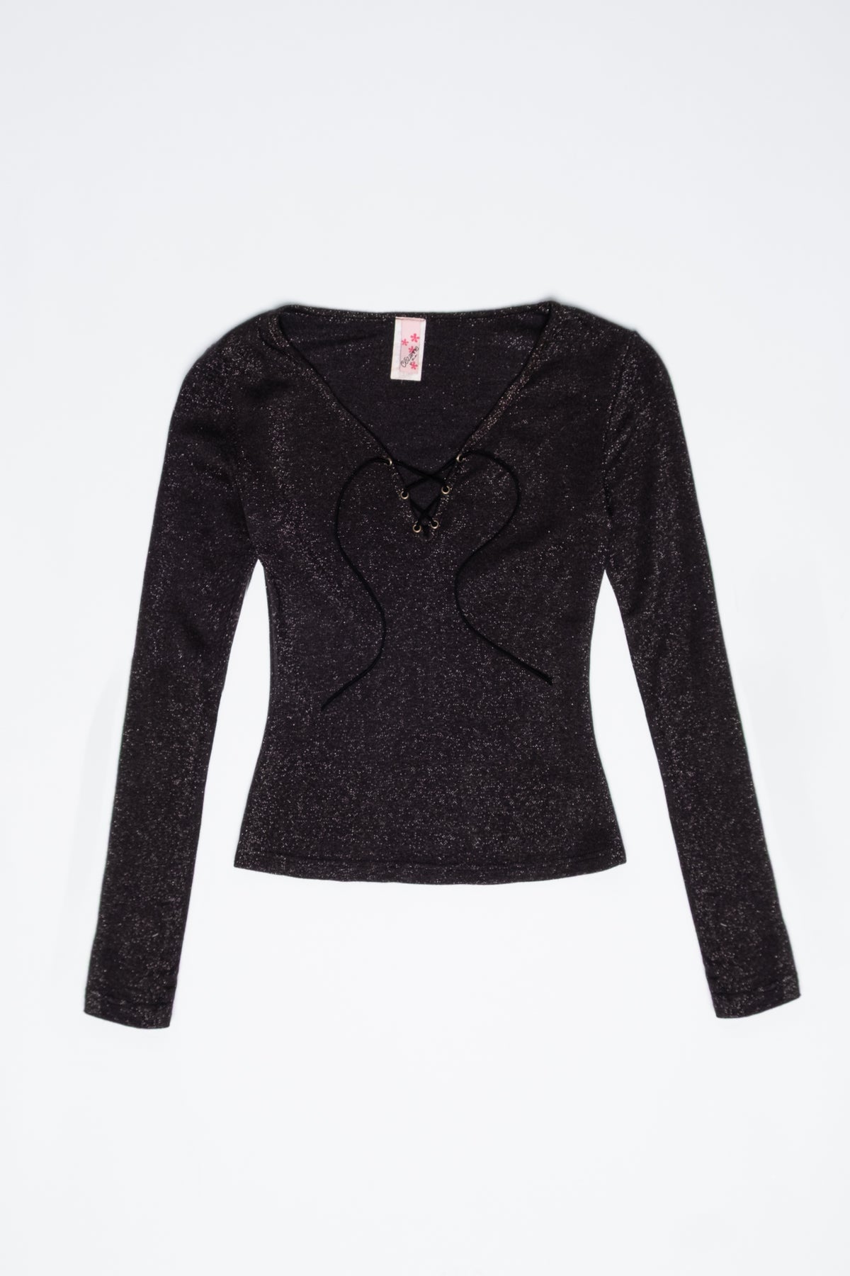 Long Sleeve Metallic Laceup Top