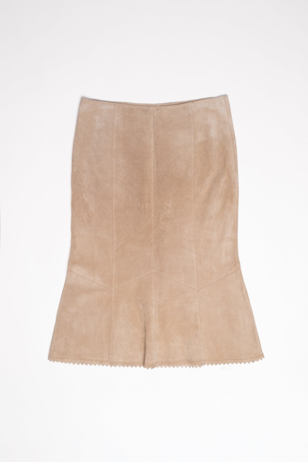 Suede Flare Hem Midi Skirt