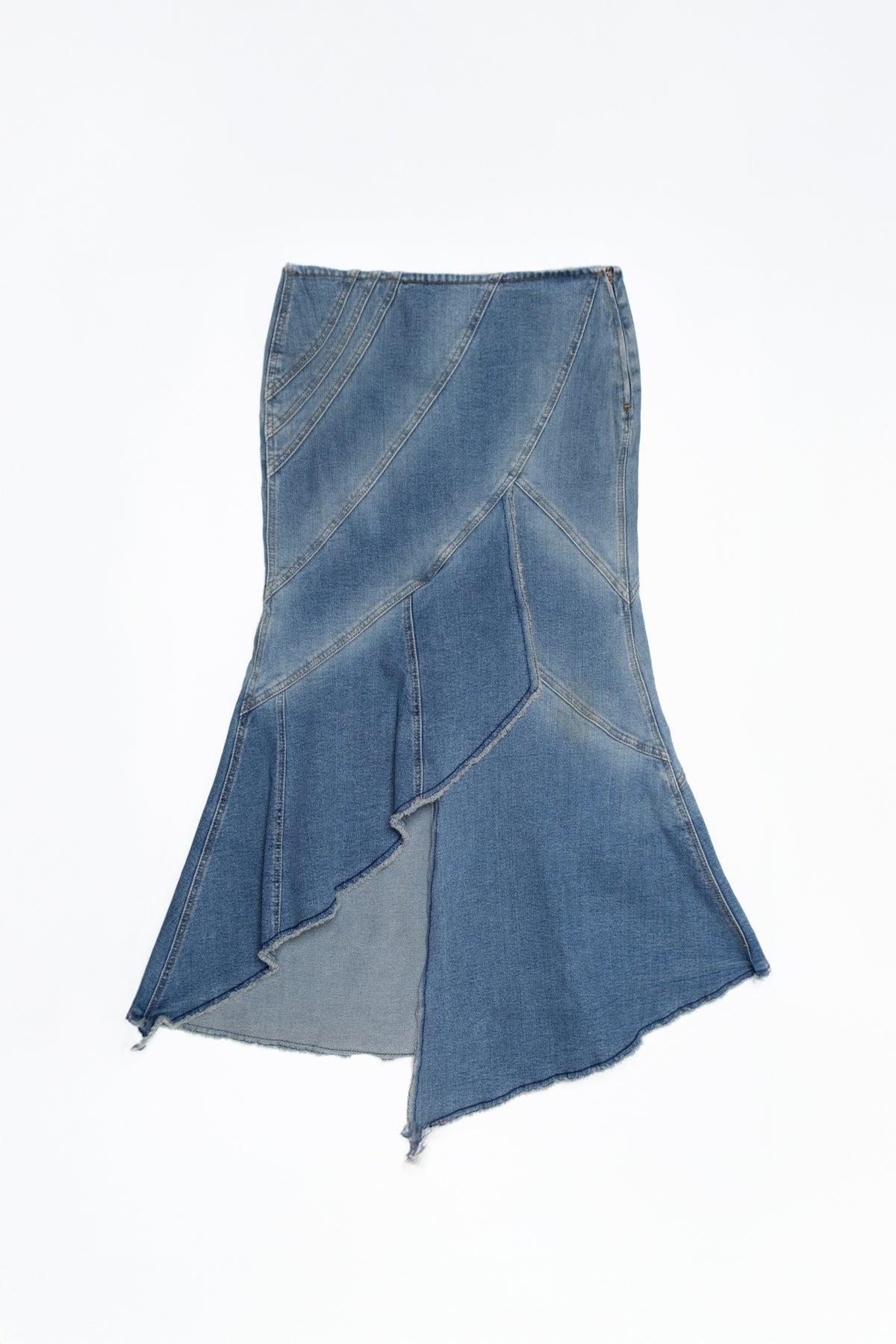 Asymmetric Denim Mermaid Midi Skirt