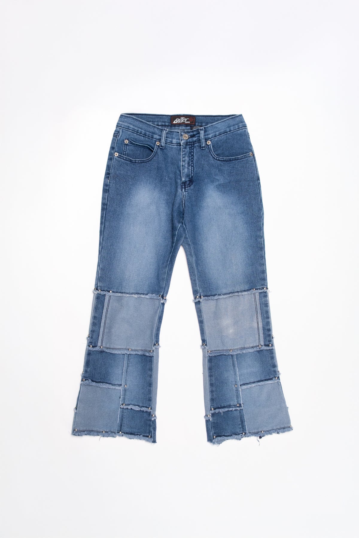 Lazer Studded Patchwork Capri Jeans