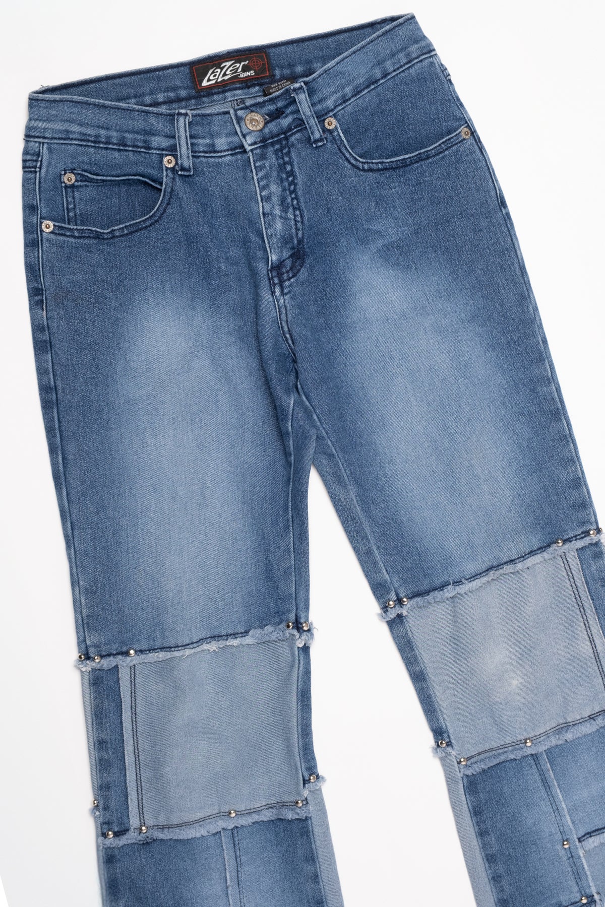 Lazer Studded Patchwork Capri Jeans