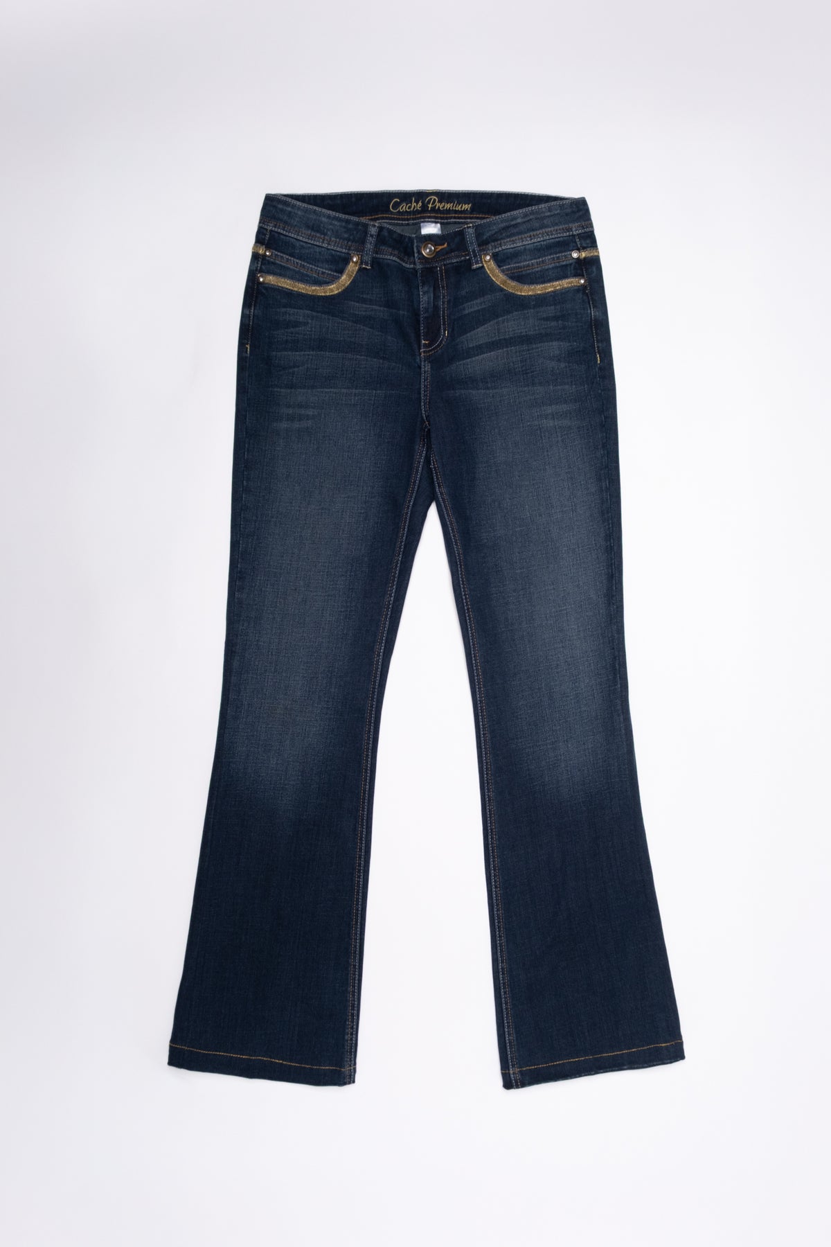 Cache Embroidered Metallic Midrise Flares