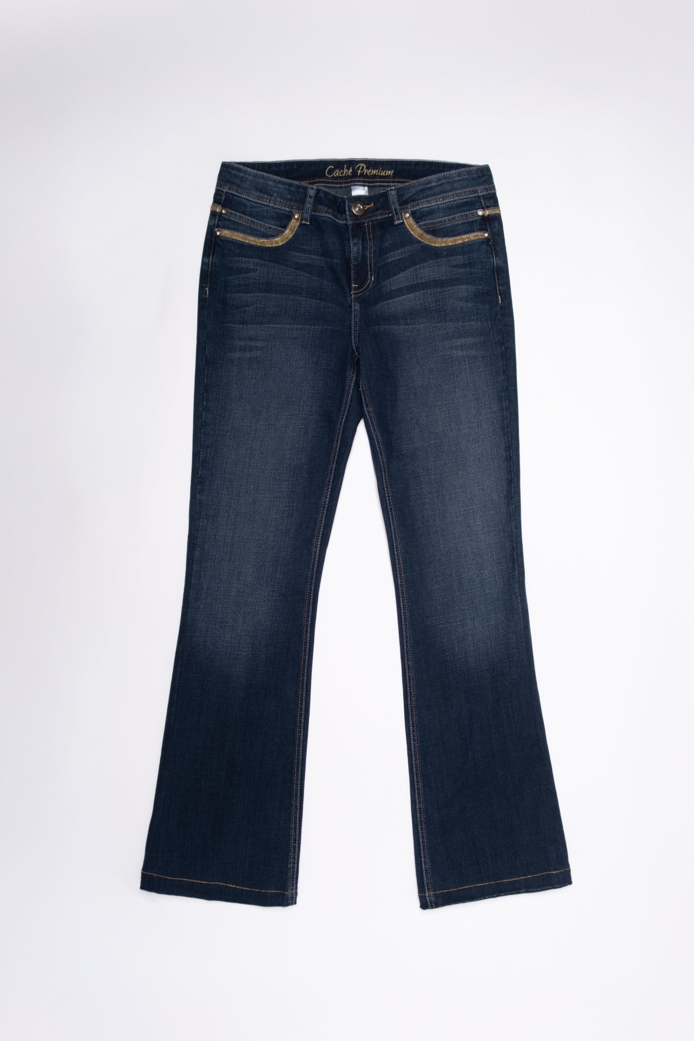 Cache Embroidered Metallic Midrise Flares