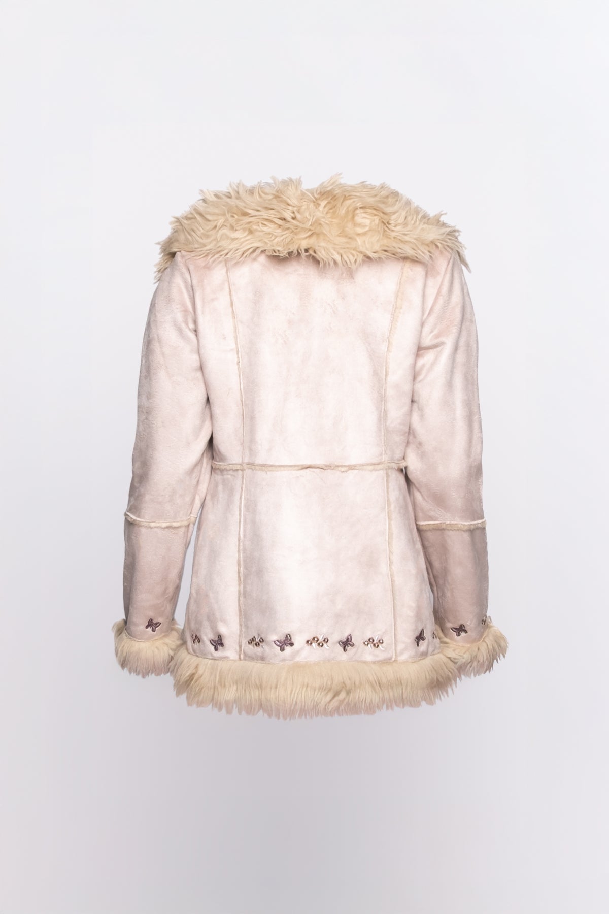 Butterfly Embroidered Faux Fur Jacket