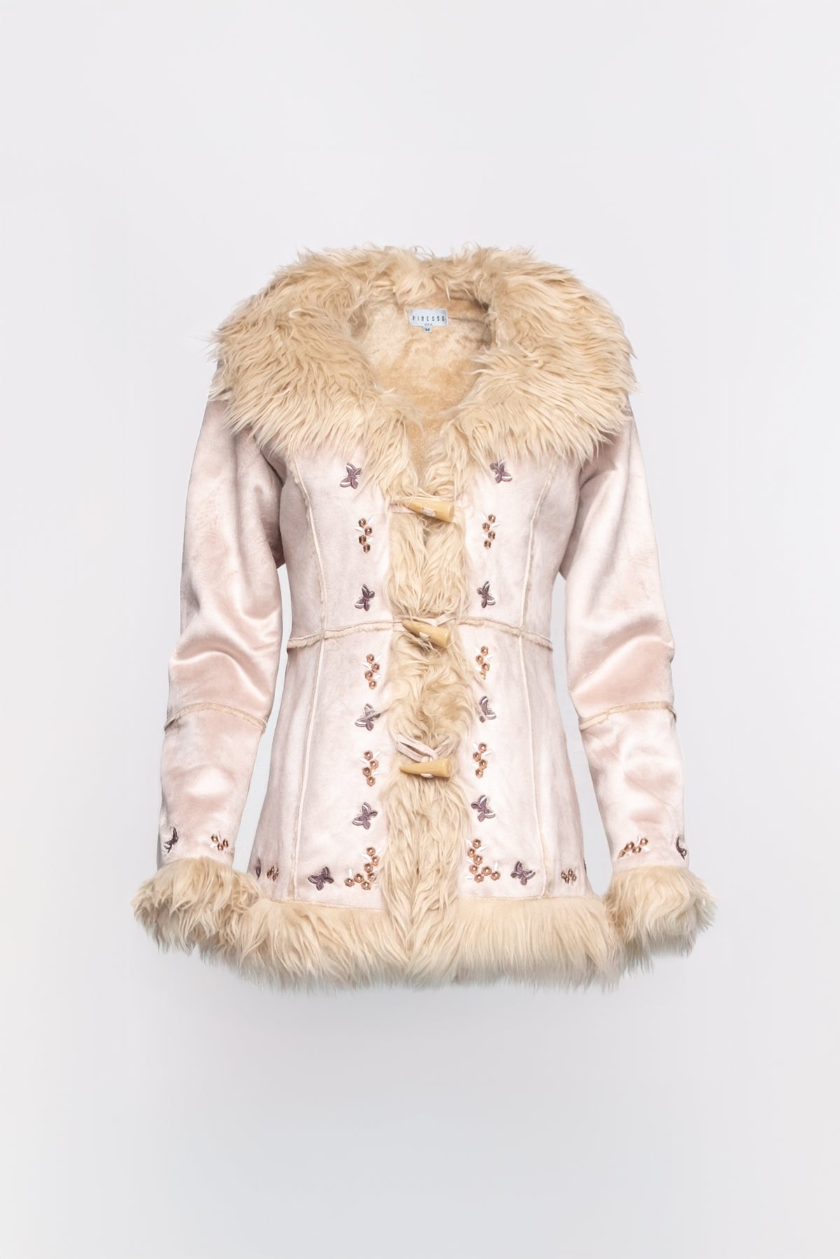 Butterfly Embroidered Faux Fur Jacket