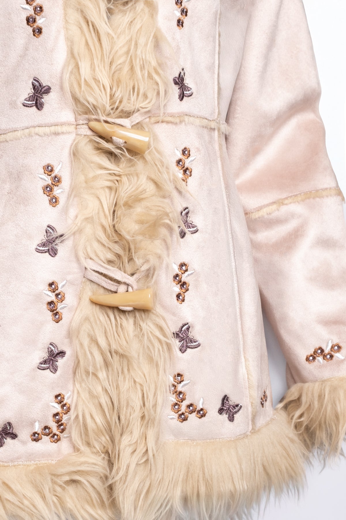 Butterfly Embroidered Faux Fur Jacket