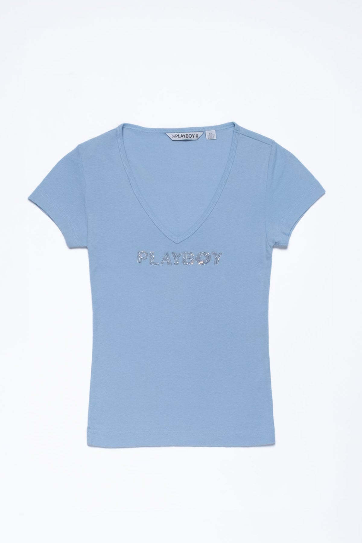 Playboy Rhinestone V Neck Baby Tee
