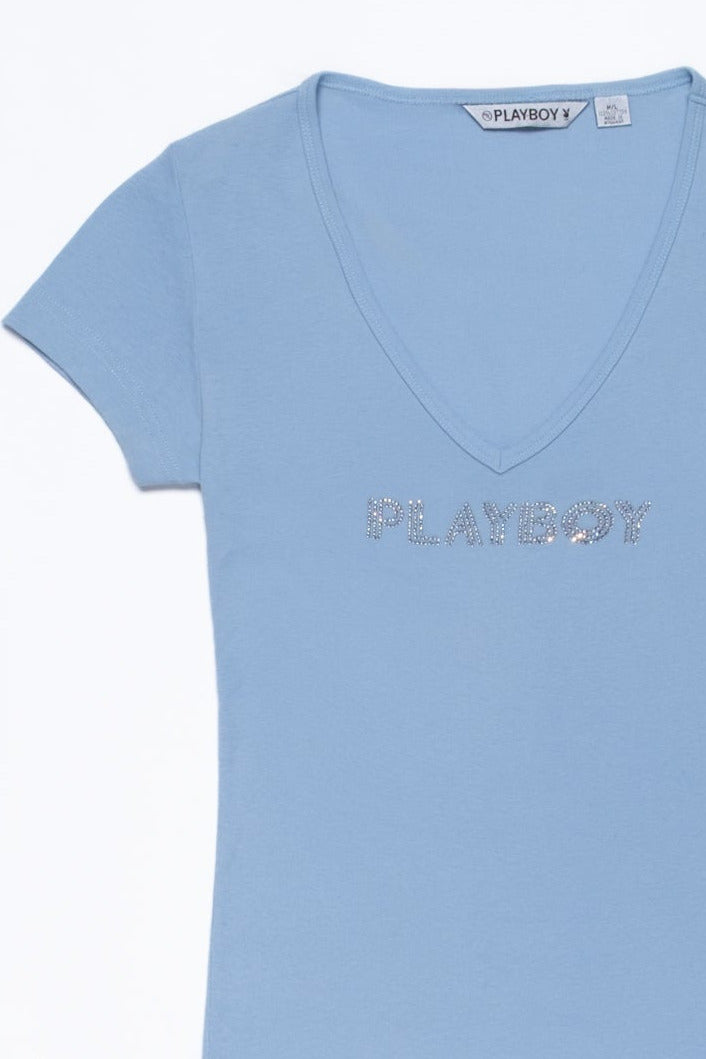 Playboy Rhinestone V Neck Baby Tee
