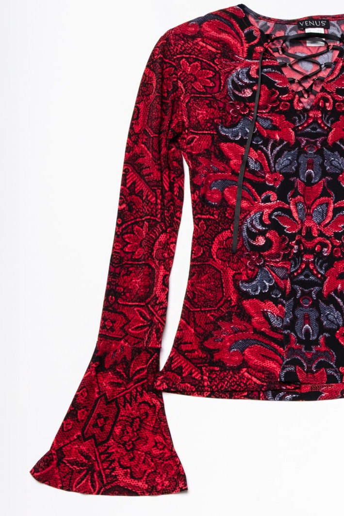 Venus Lace Up Bell Sleeve Top