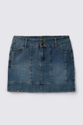 Patchwork Studded Midrise Denim Mini