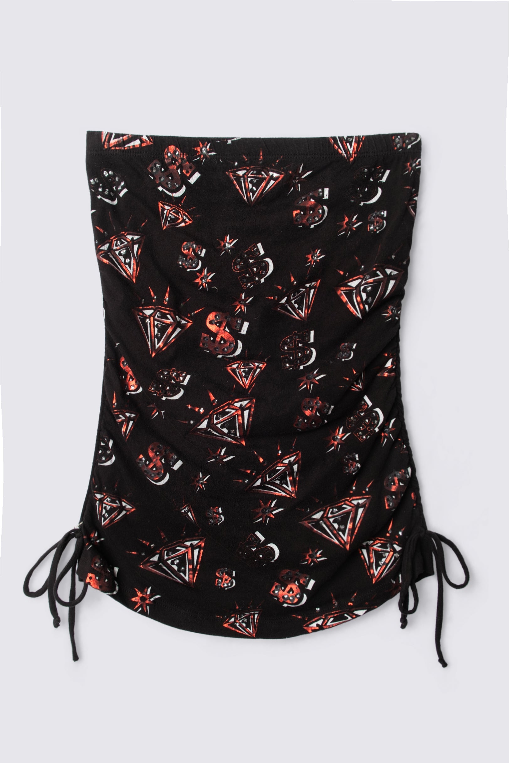 Y2K Bling Print Drawstring Tube Top