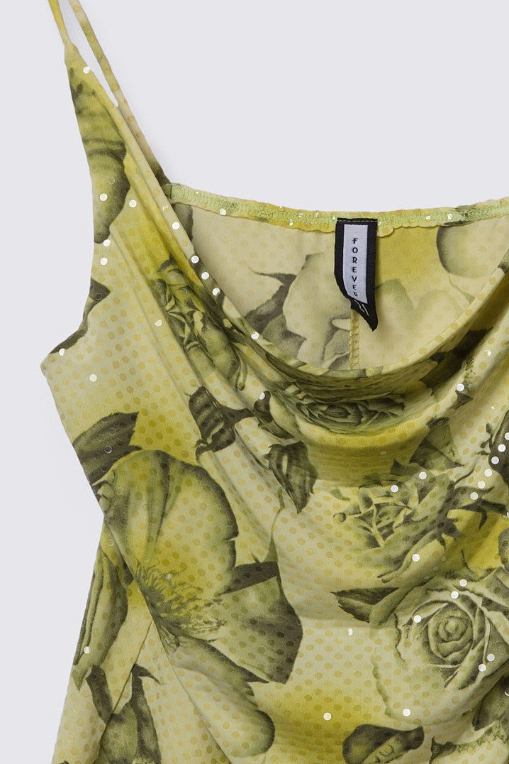 Y2K F21 Glossy Dot Floral Cami Top