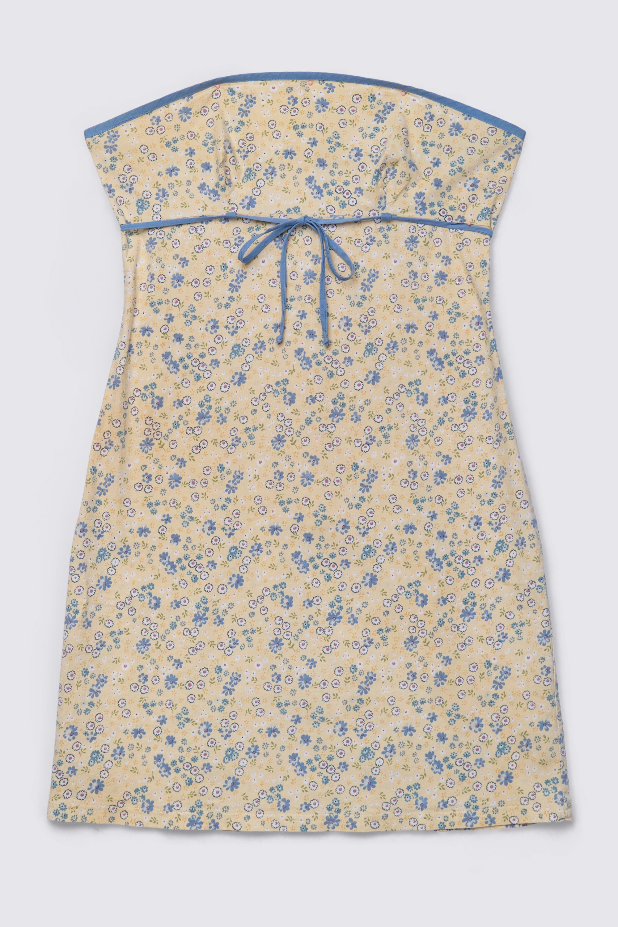 90s Strapless Cotton Tie Waist Dress