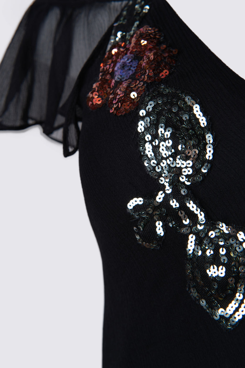 Y2K Off The Shoulder Sequin Trim Silk Dress
