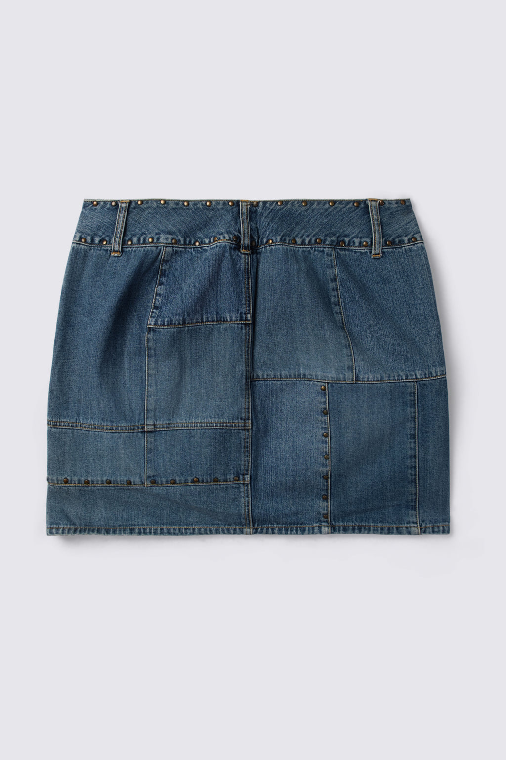 Patchwork Studded Midrise Denim Mini