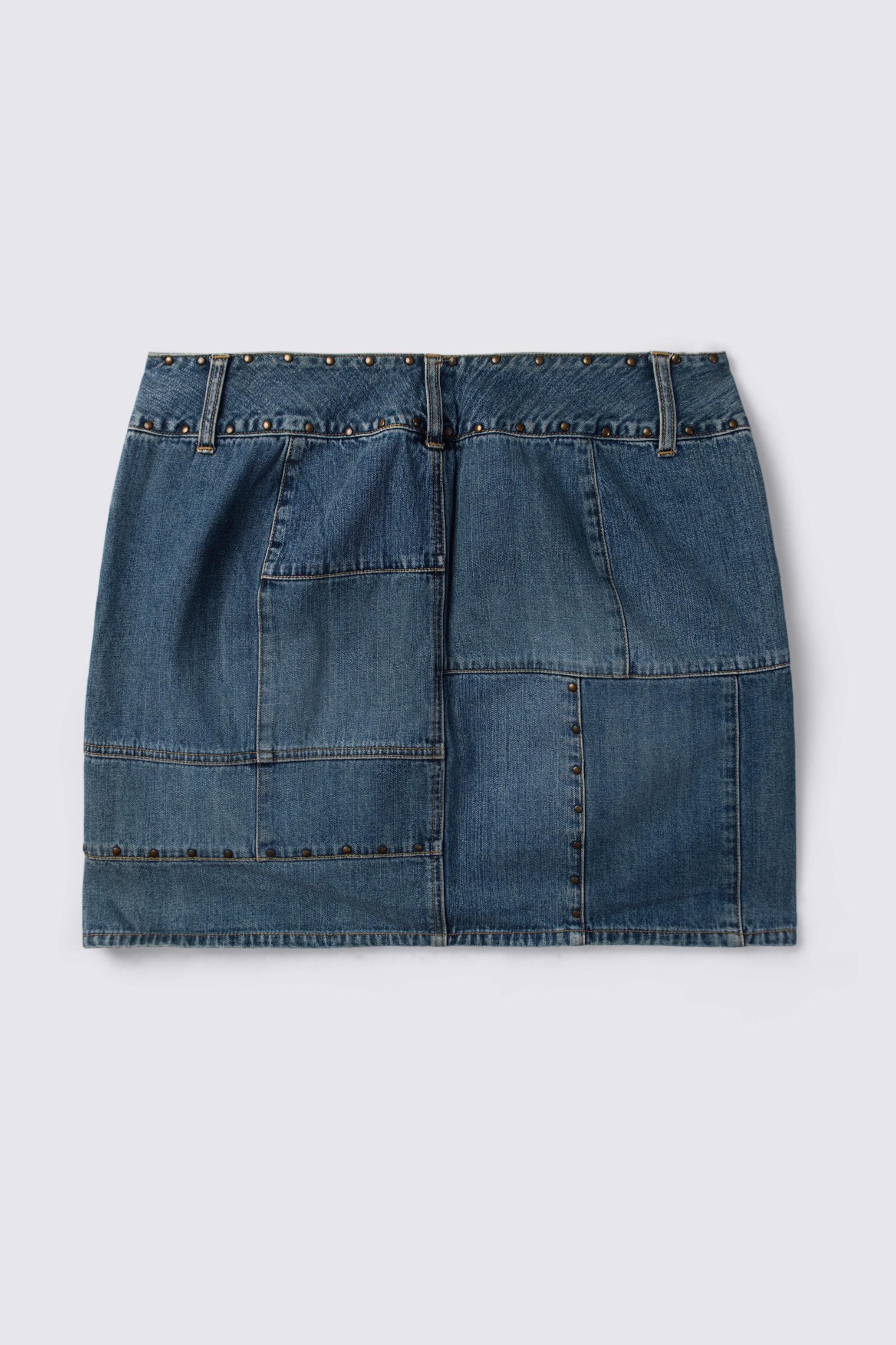 Patchwork Studded Midrise Denim Mini