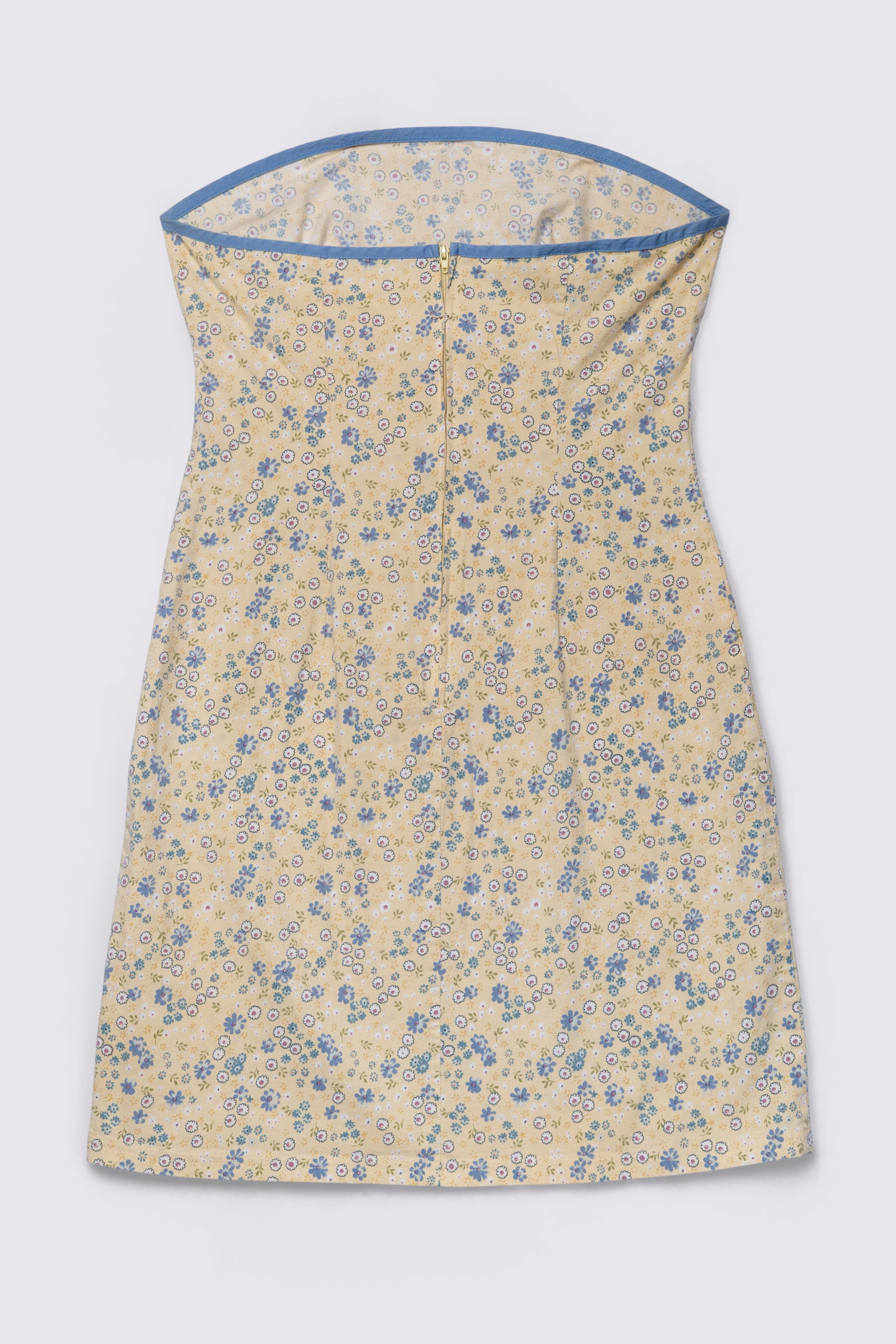 90s Strapless Cotton Tie Waist Dress