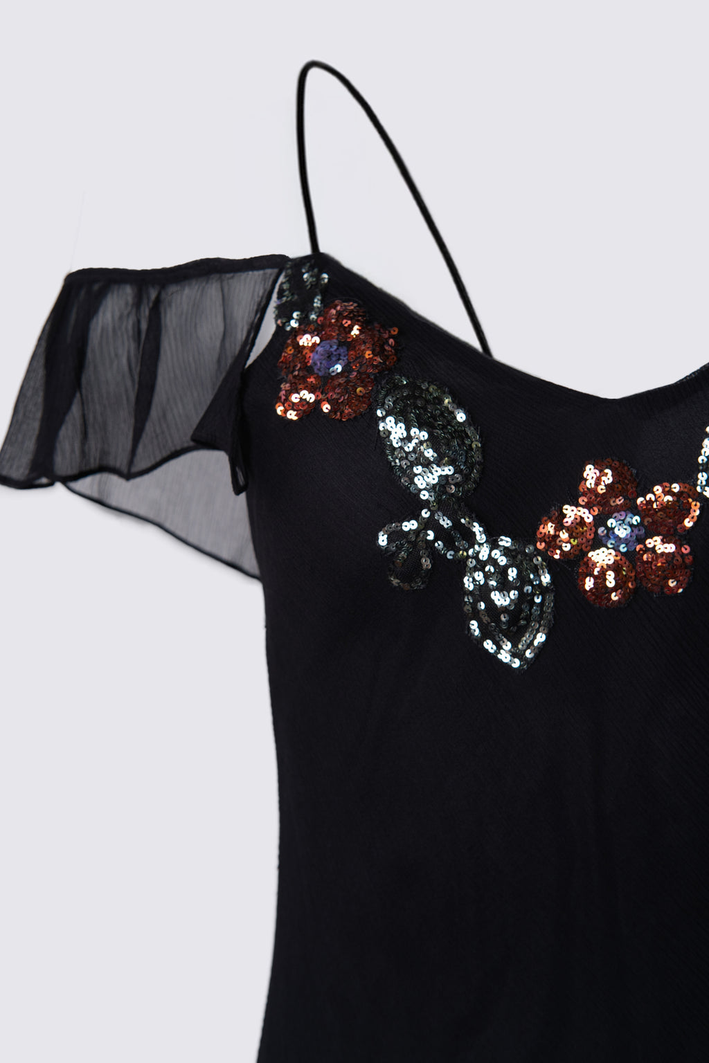 Y2K Off The Shoulder Sequin Trim Silk Dress