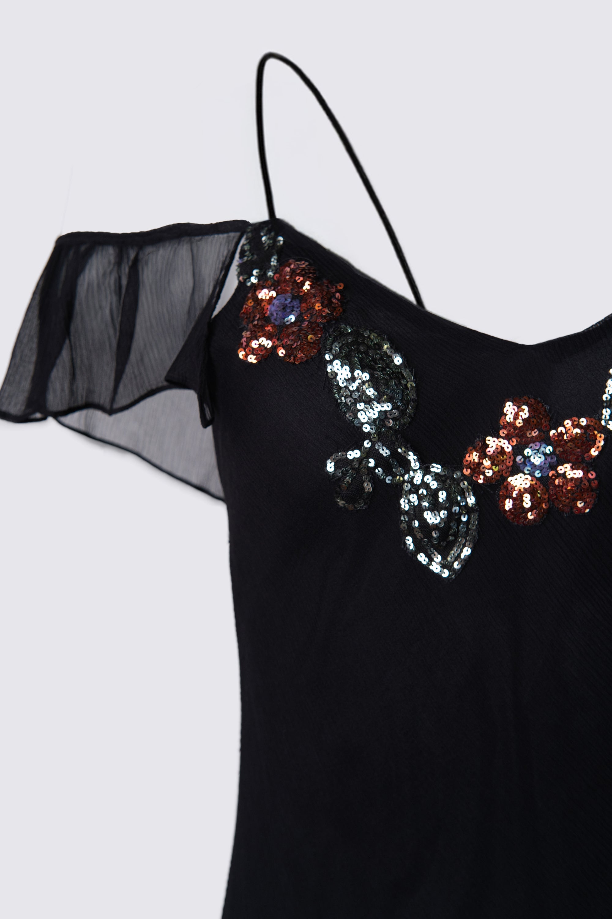 Y2K Off The Shoulder Sequin Trim Silk Dress