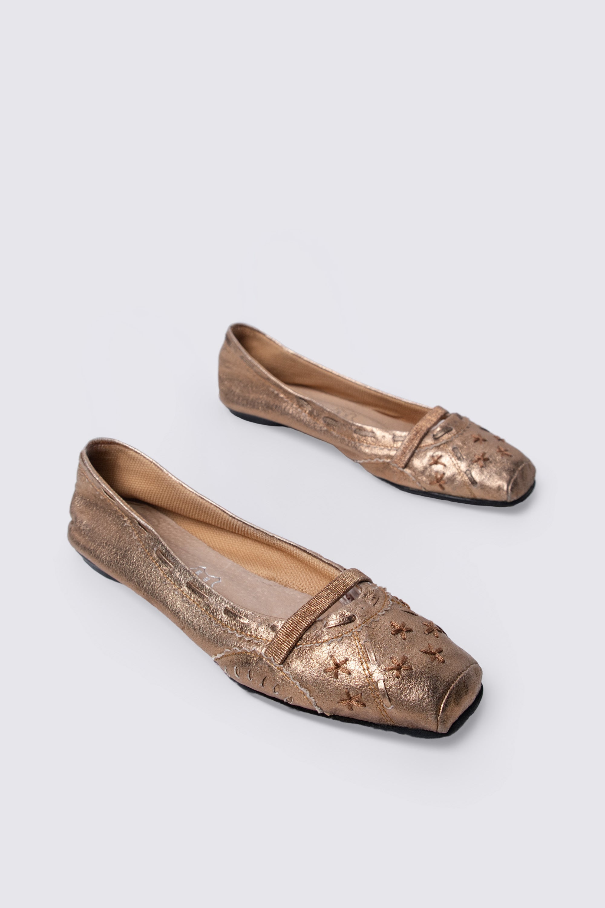 Y2K Euro Metallic Leather Ballet Flats