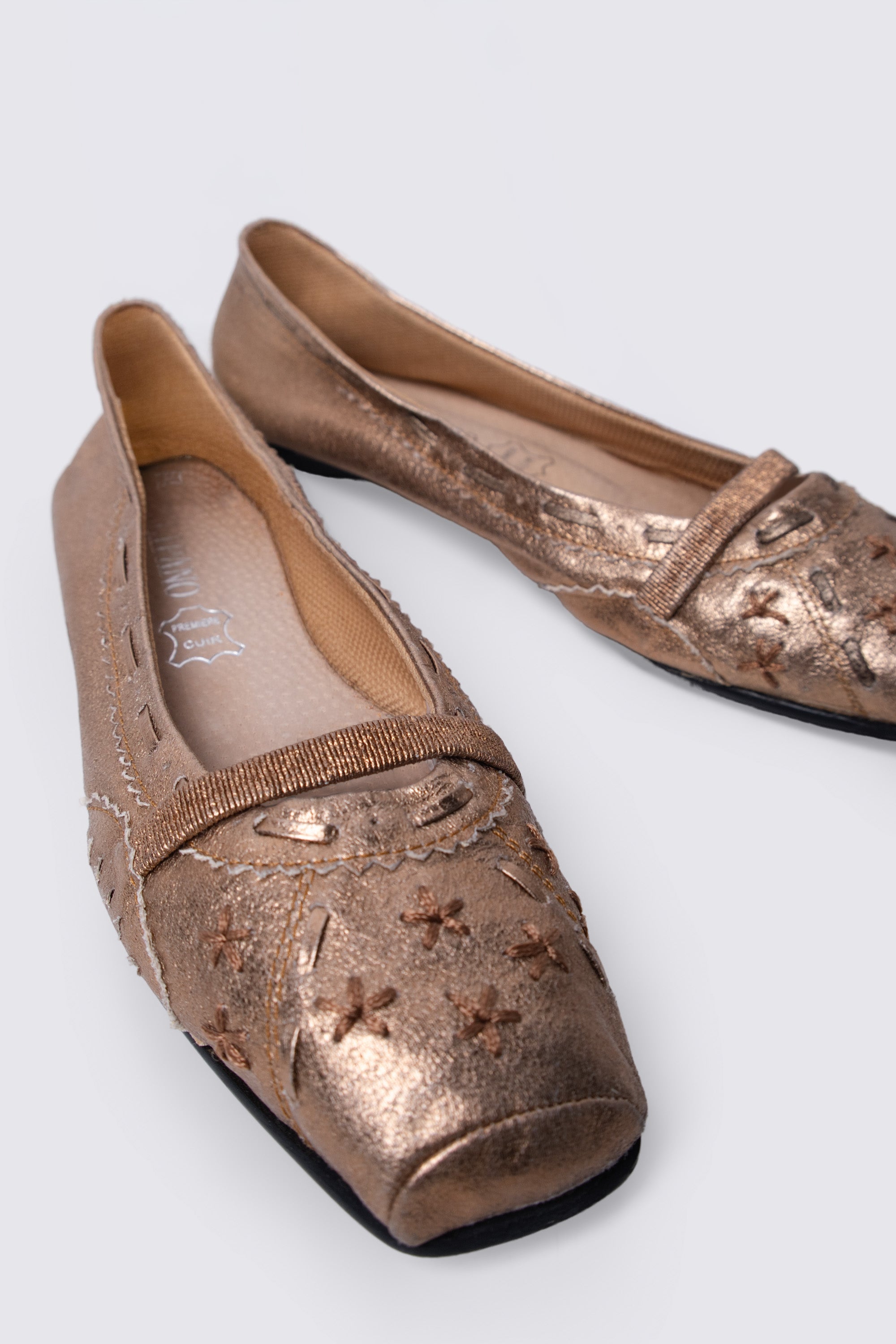 Y2K Euro Metallic Leather Ballet Flats