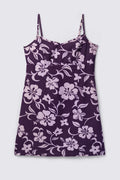 90s Hibiscus Print Denim Mini Dress