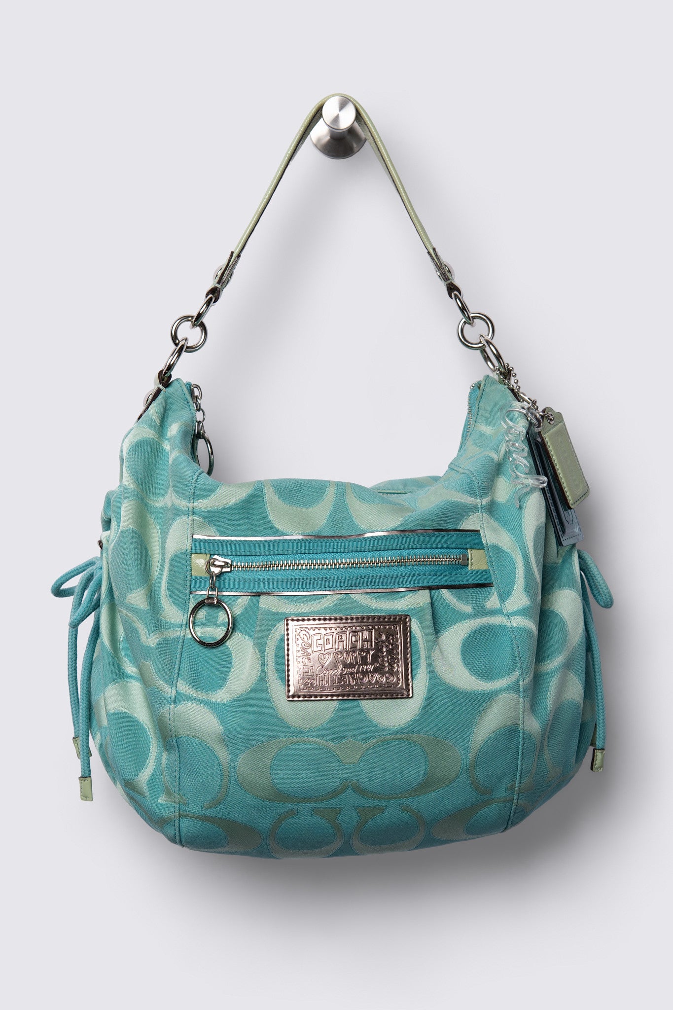 2010 Coach Poppy Signature Sateen Glam Hobo Tote