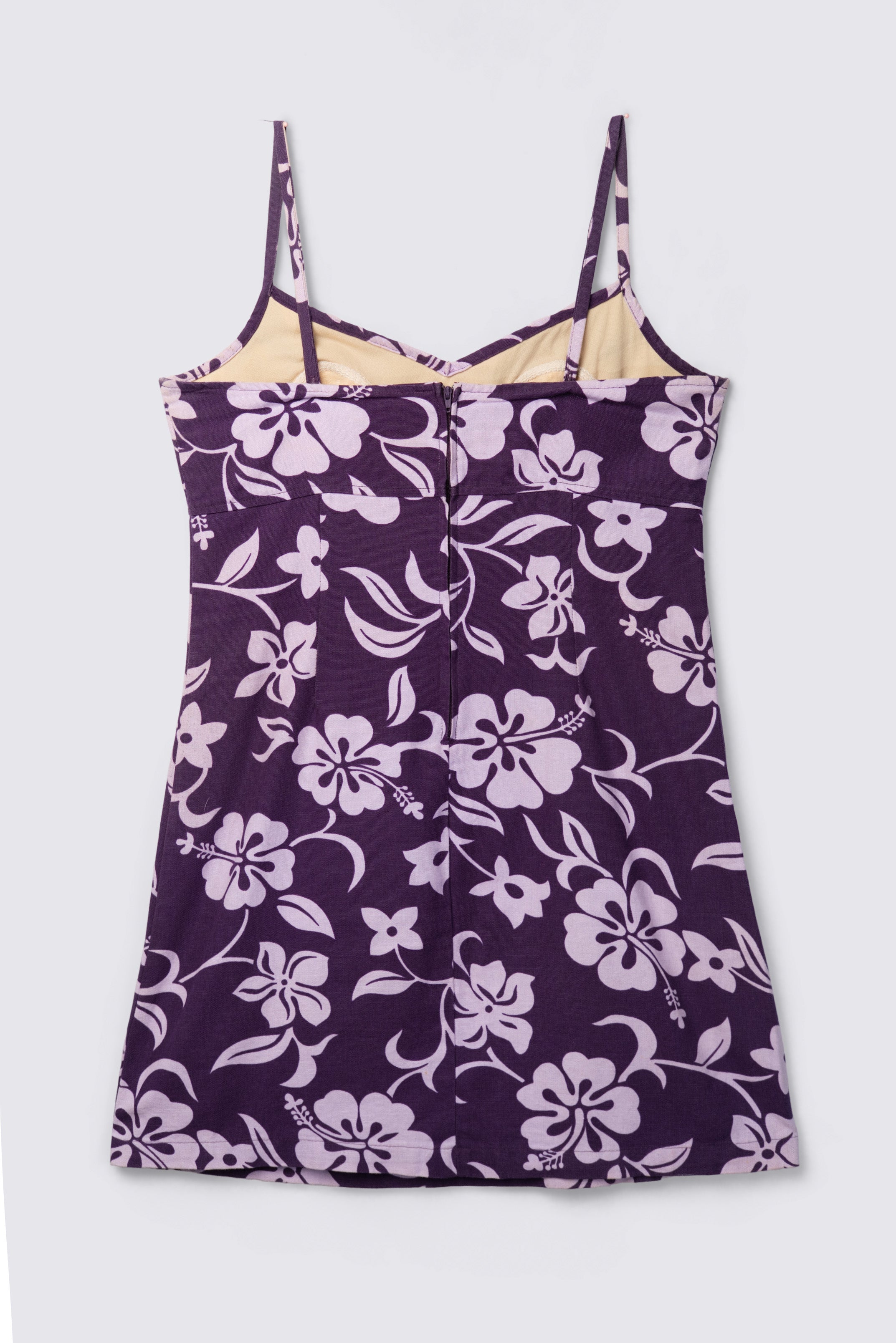 90s Hibiscus Print Denim Mini Dress