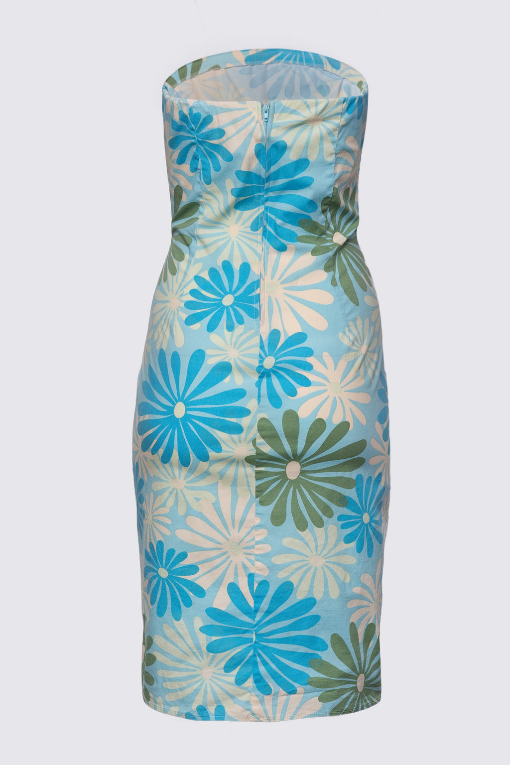 Y2K Daisy Print Strapless Cotton Dress