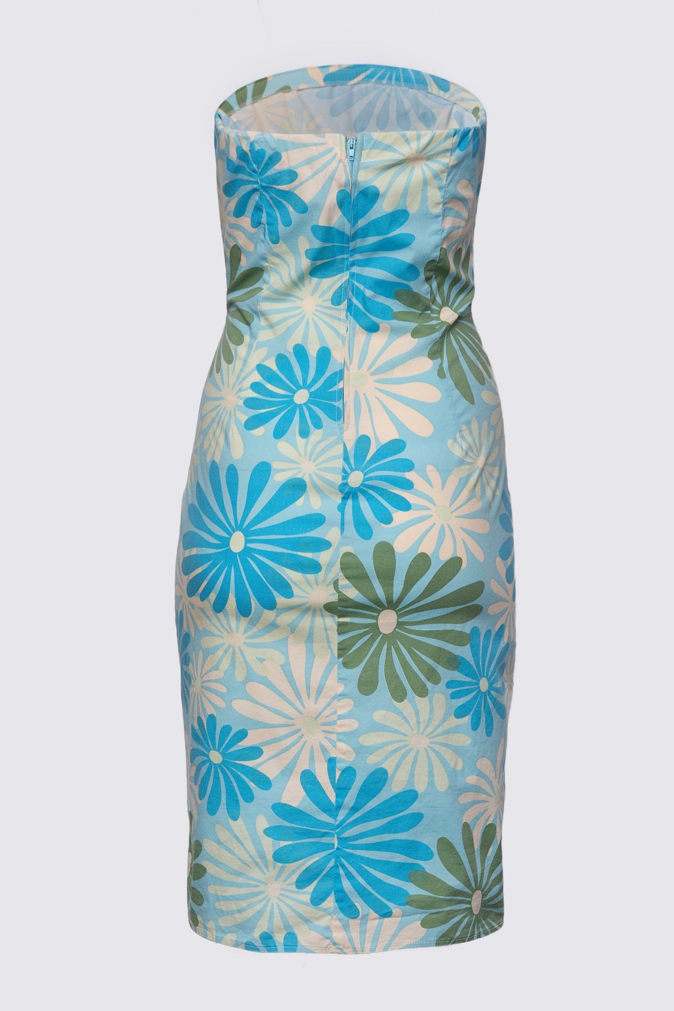 Y2K Daisy Print Strapless Cotton Dress