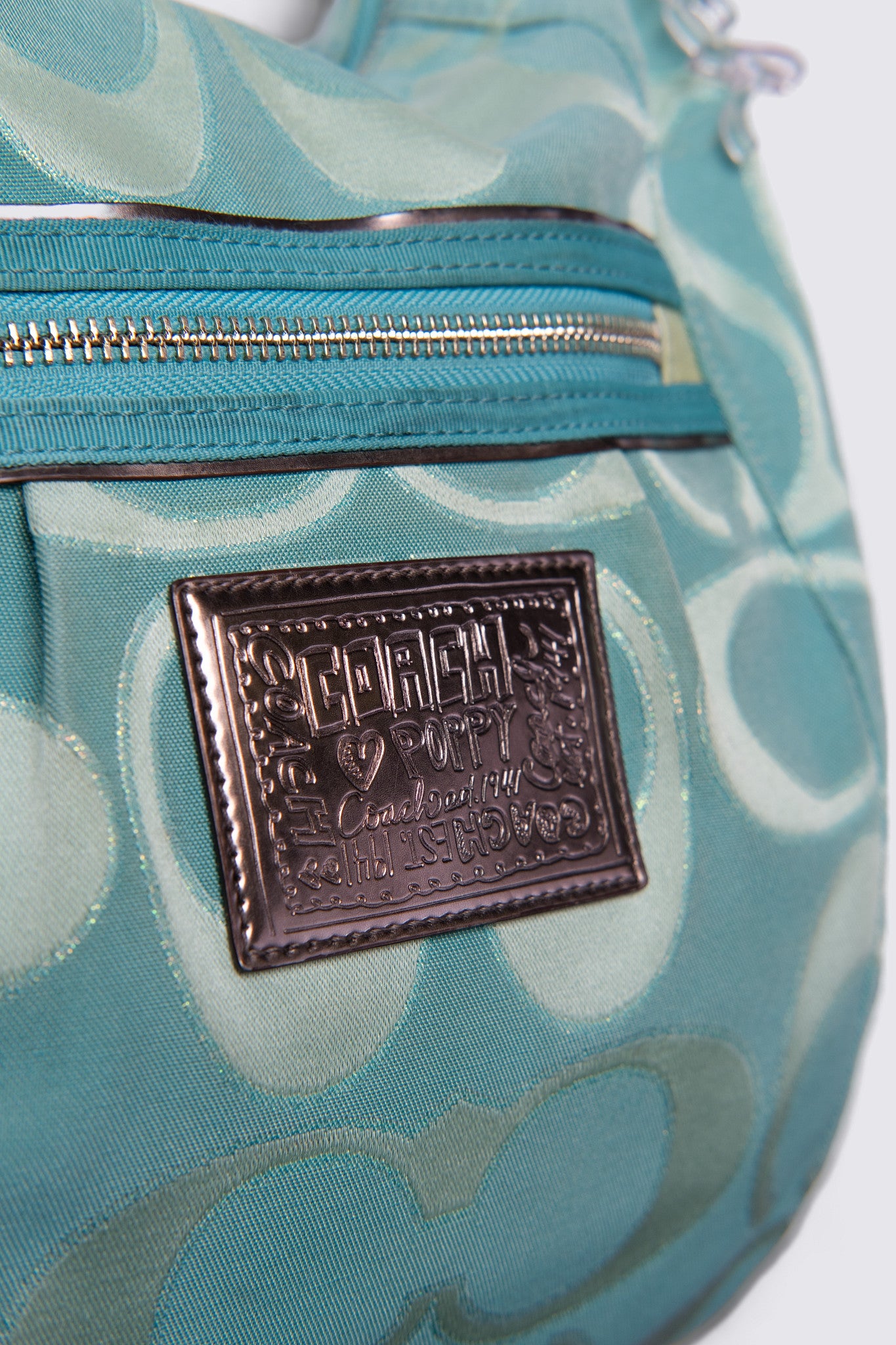 2010 Coach Poppy Signature Sateen Glam Hobo Tote