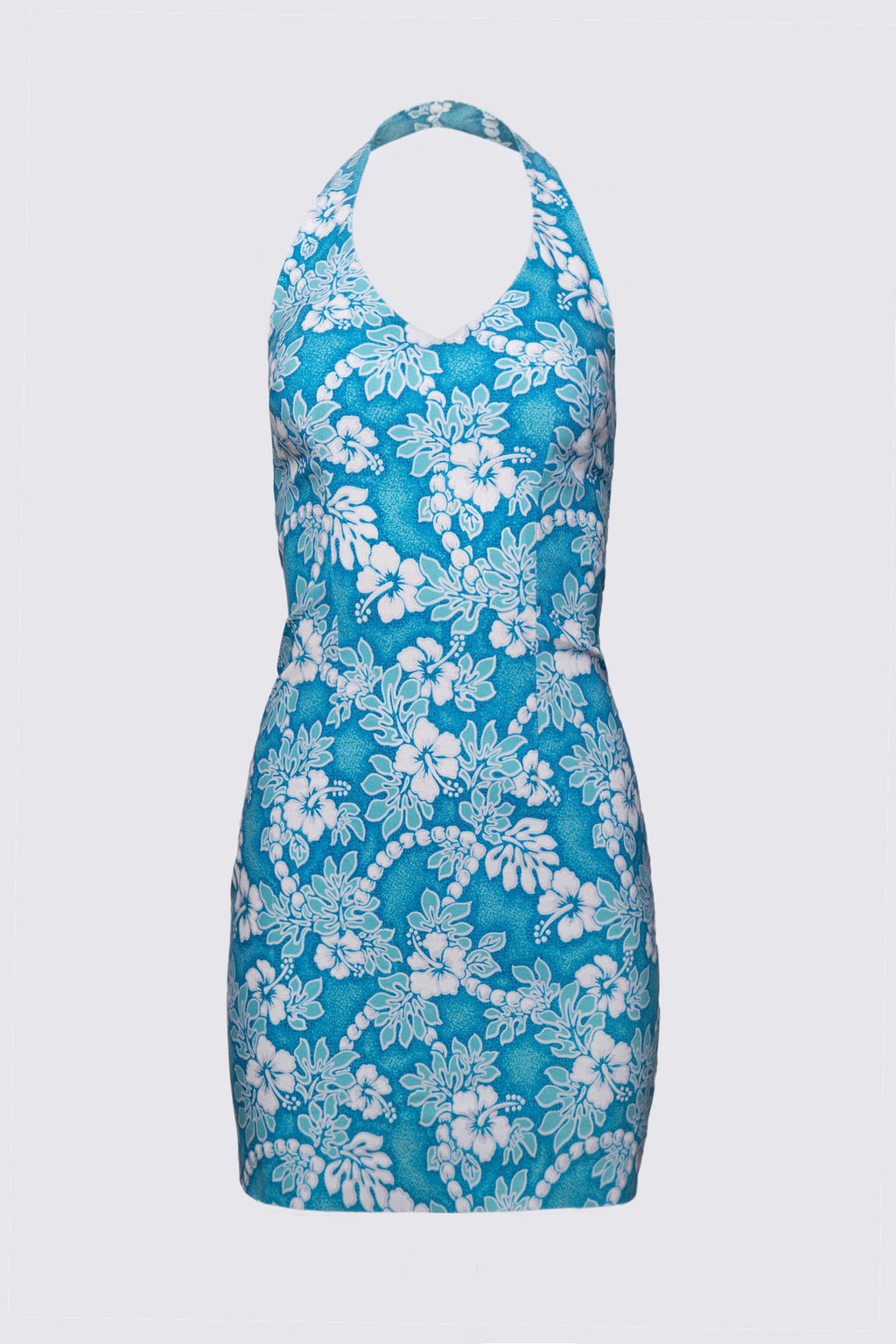 Y2K City Triangles Hibiscus Print Halter Dress