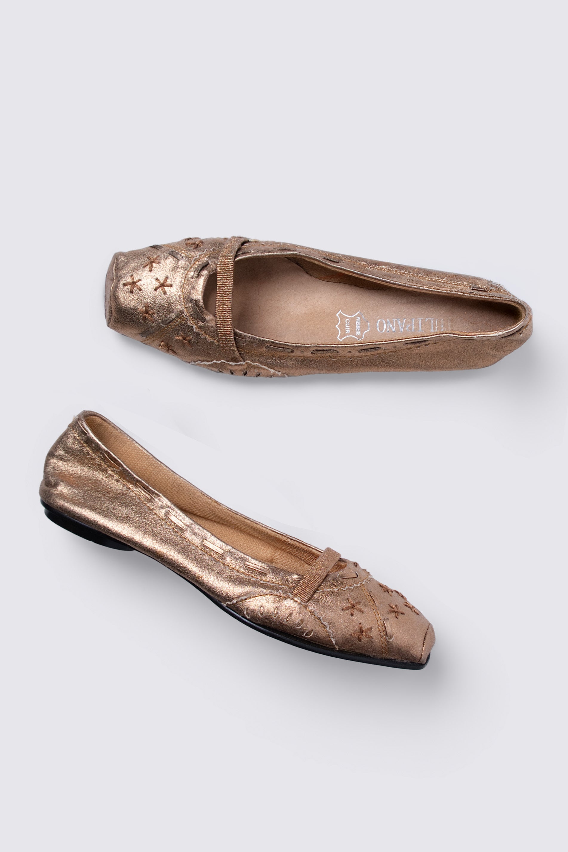 Y2K Euro Metallic Leather Ballet Flats