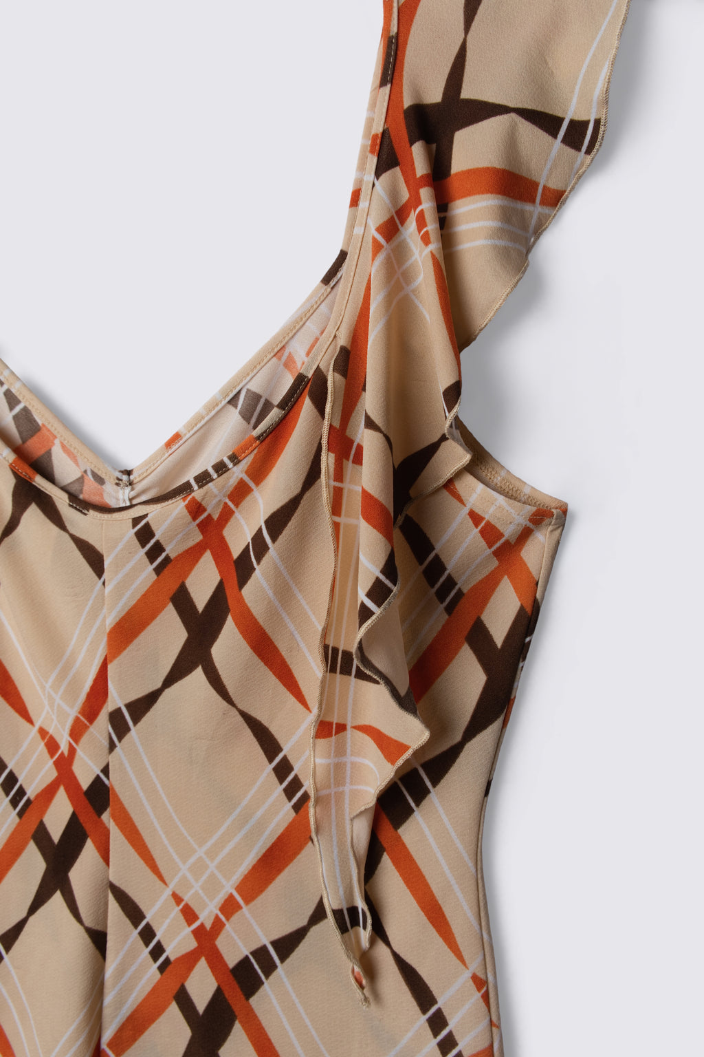 Plaid Print Cascading Shoulder Ruffle Top