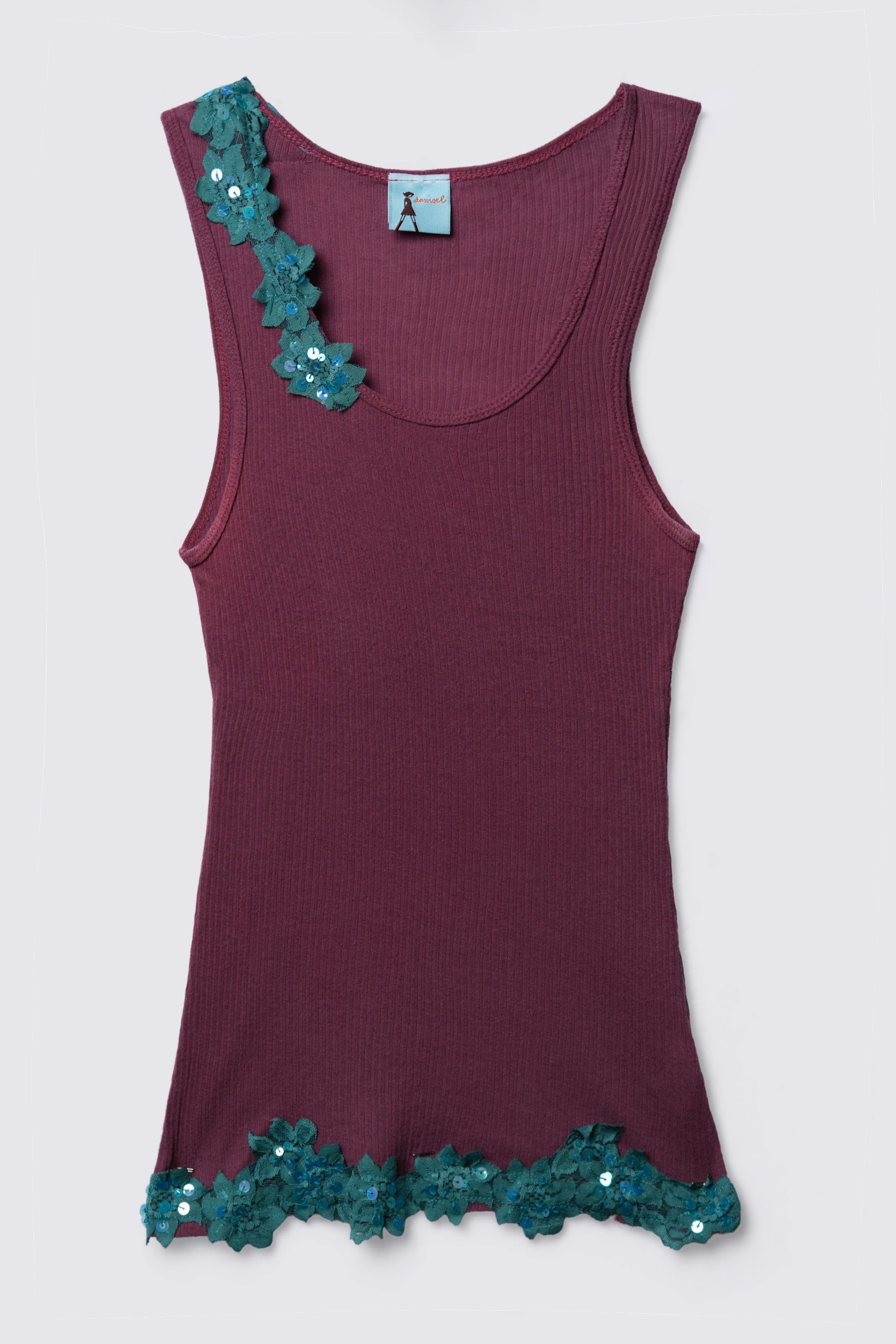 Y2K Damsel Sequin Lace Trim Tank