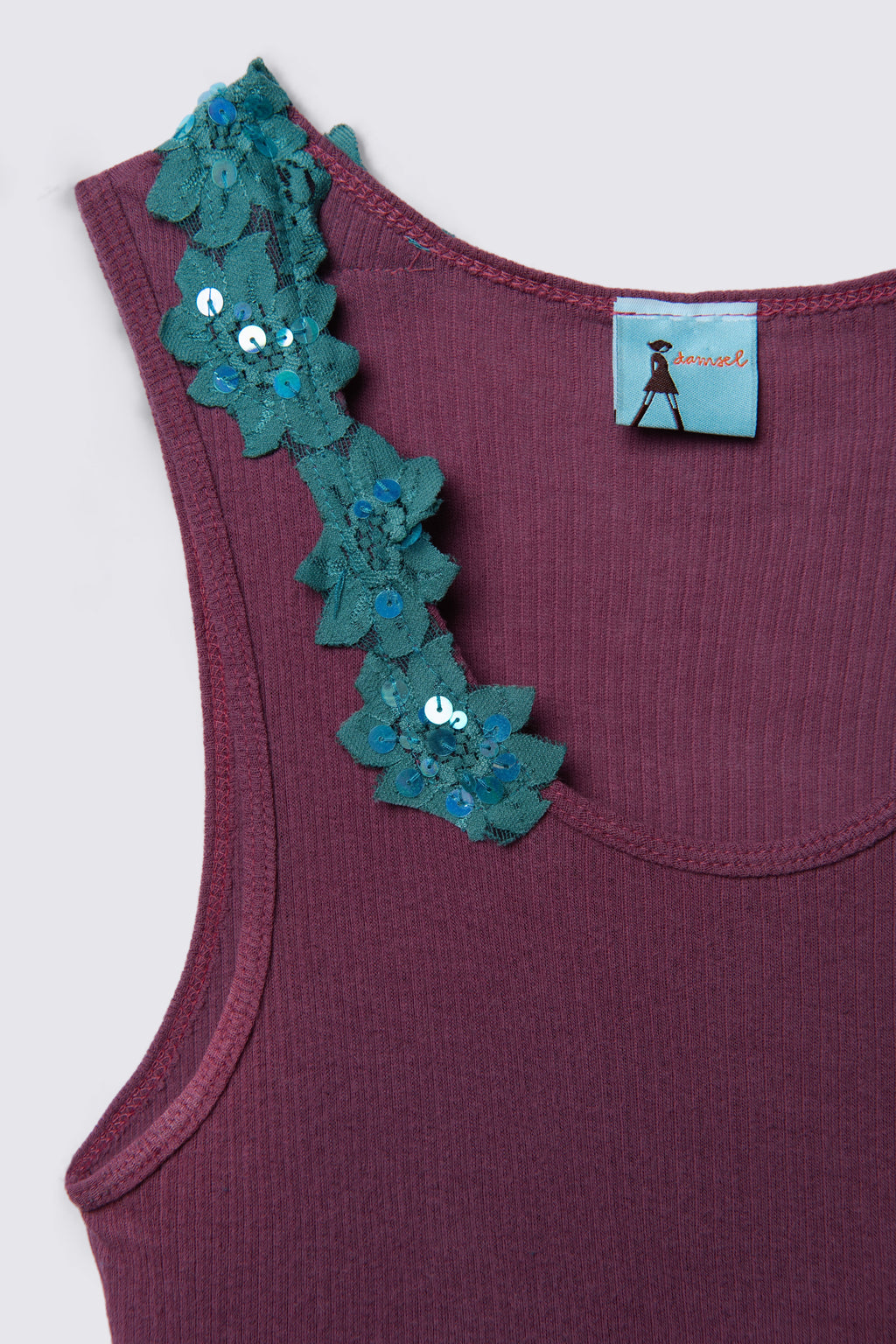 Y2K Damsel Sequin Lace Trim Tank