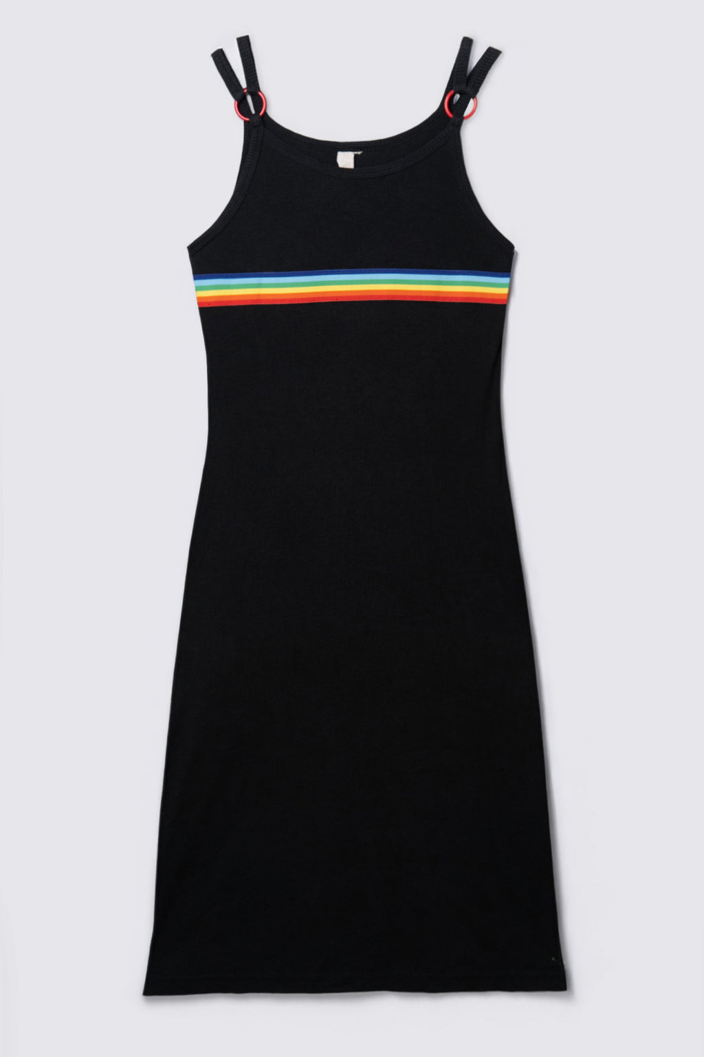 90s Rainbow Trim Ribbed Cotton Midi Dress