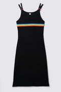 90s Rainbow Trim Ribbed Cotton Midi Dress