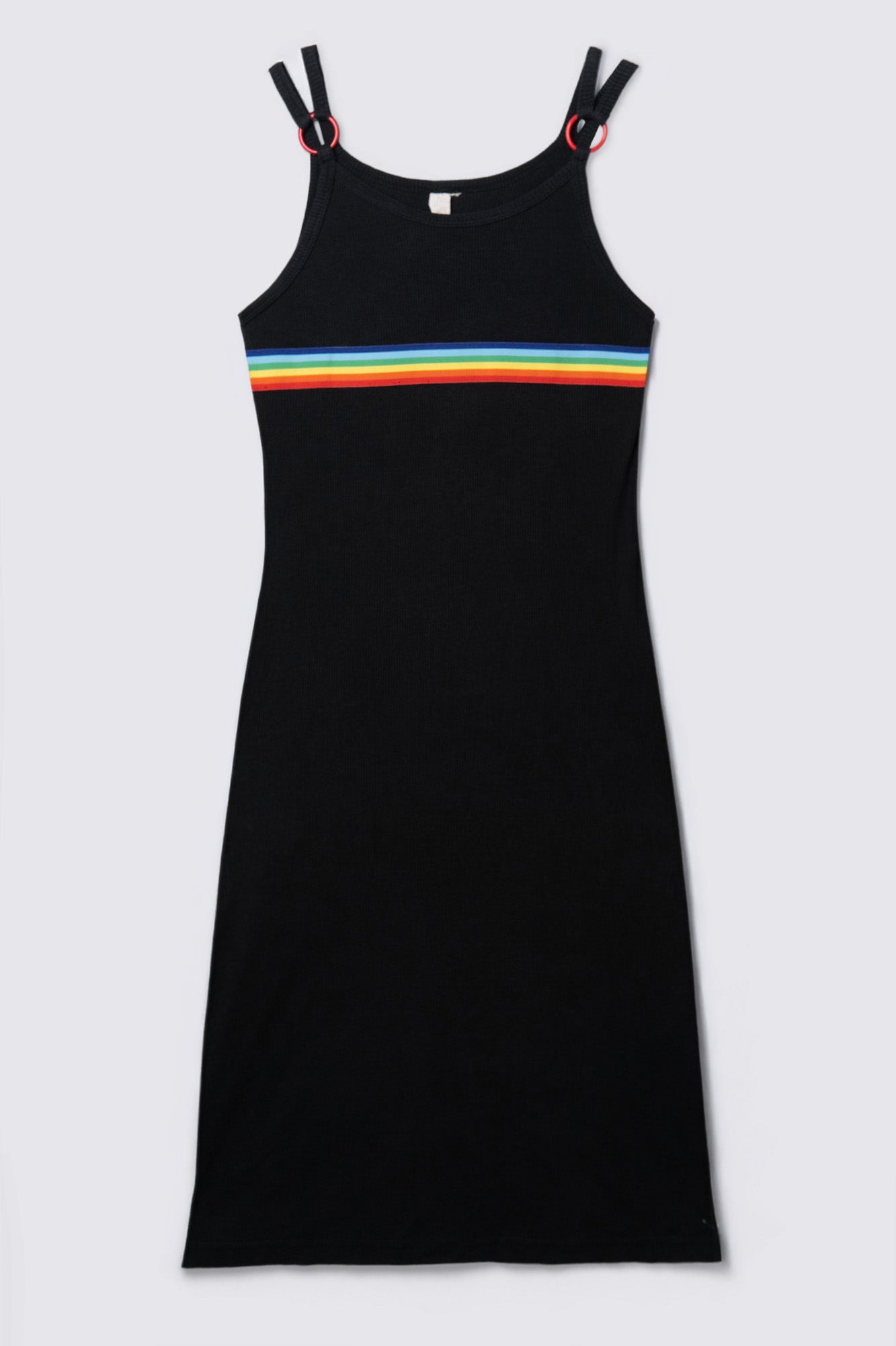 90s Rainbow Trim Ribbed Cotton Midi Dress