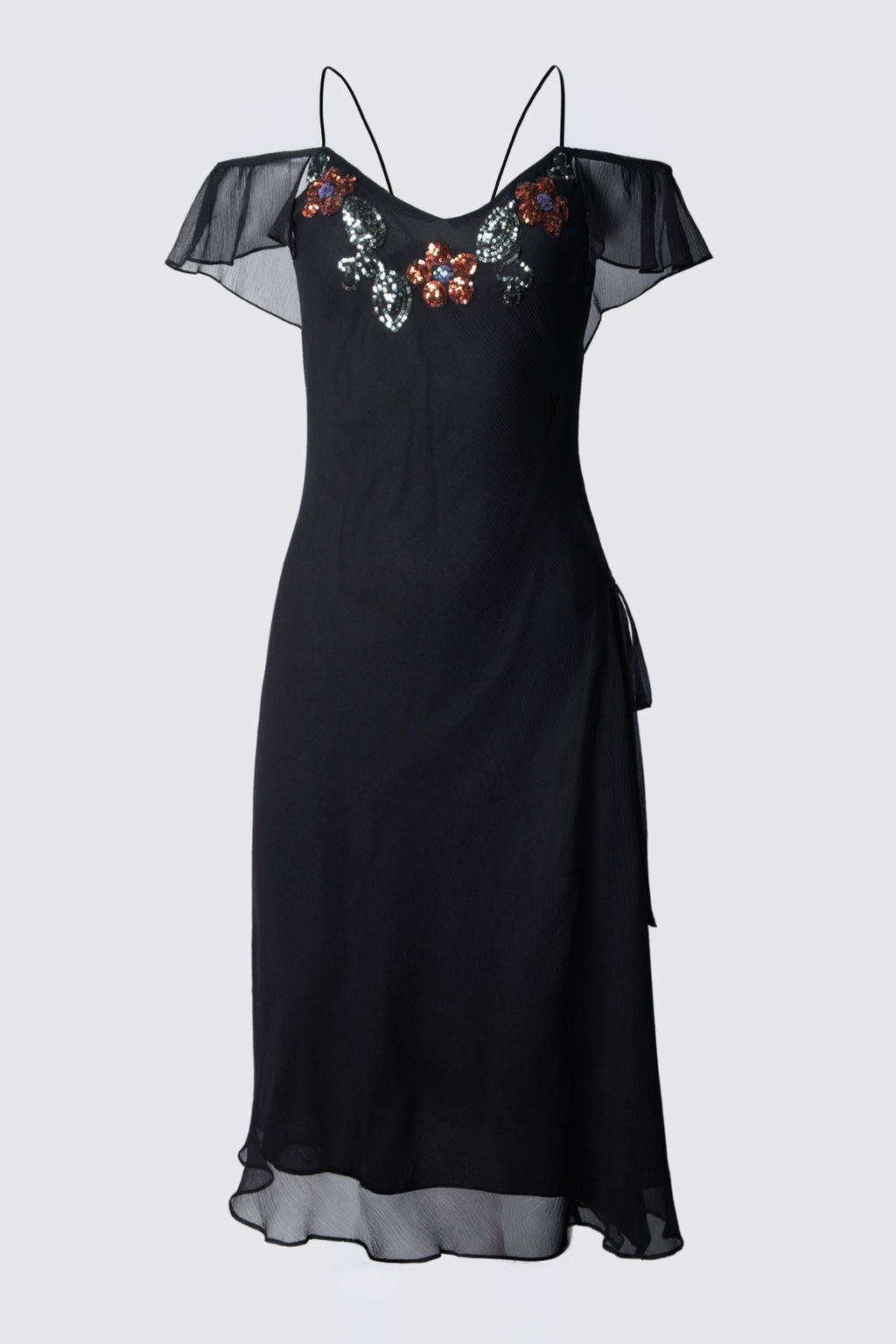 Y2K Off The Shoulder Sequin Trim Silk Dress