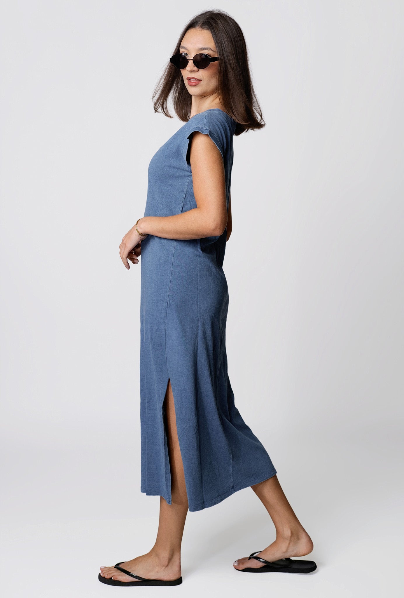 JOA Weekend Cotton Tee Dress S / Denim Blue