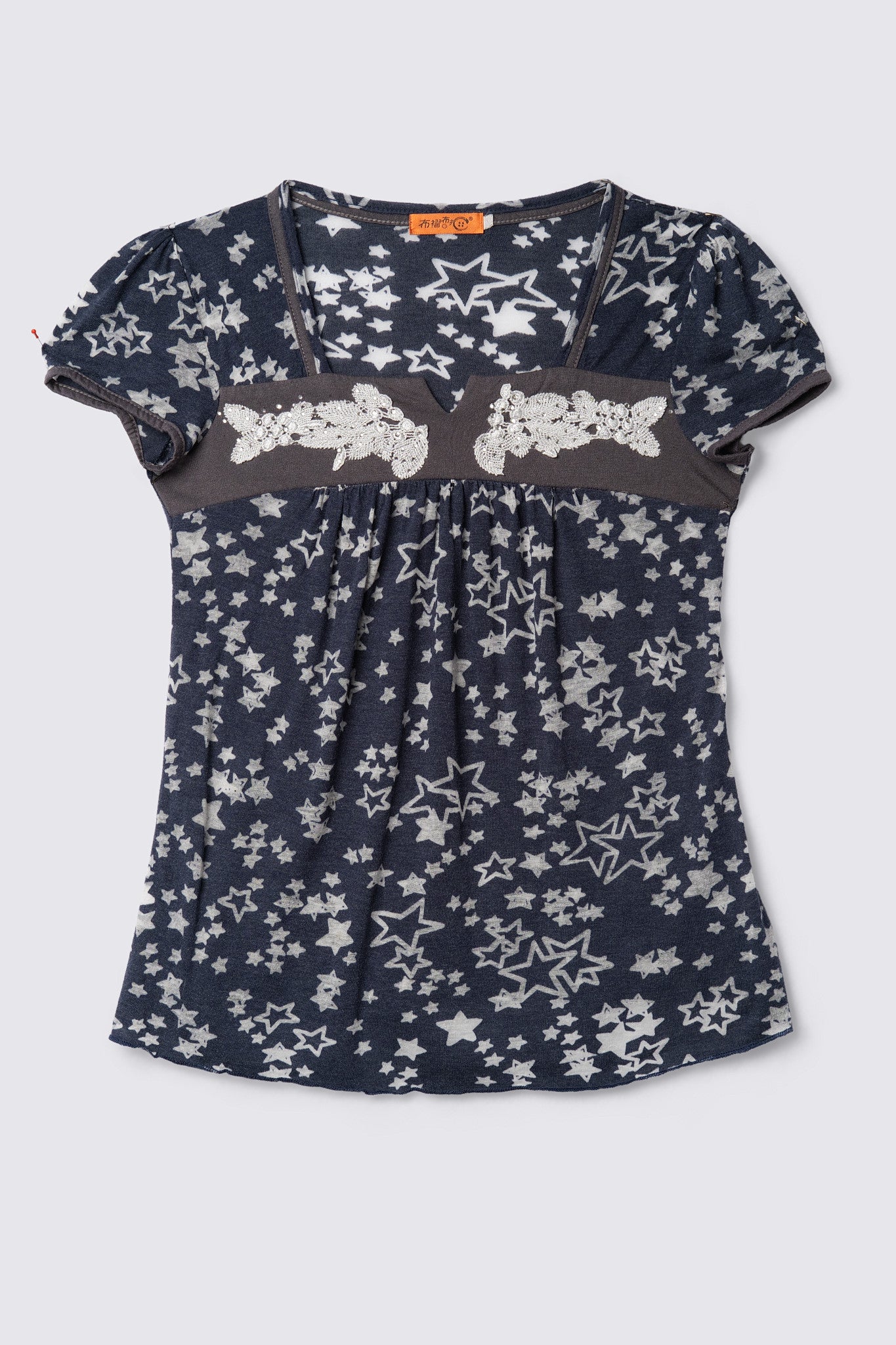 Y2K Star Print Applique Babydoll Tee