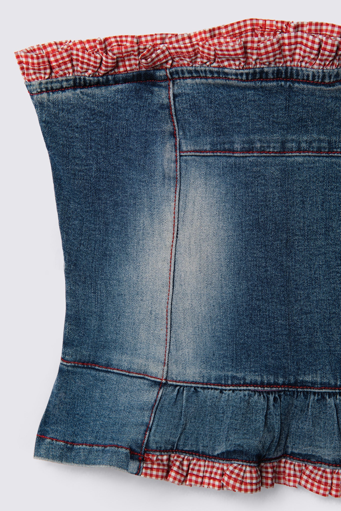 Y2K Gingham Trim Denim Bustier Top