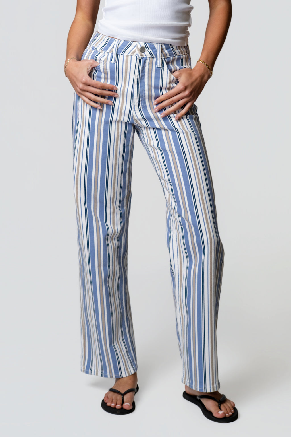 Just Black Striped Straight Leg Jeans