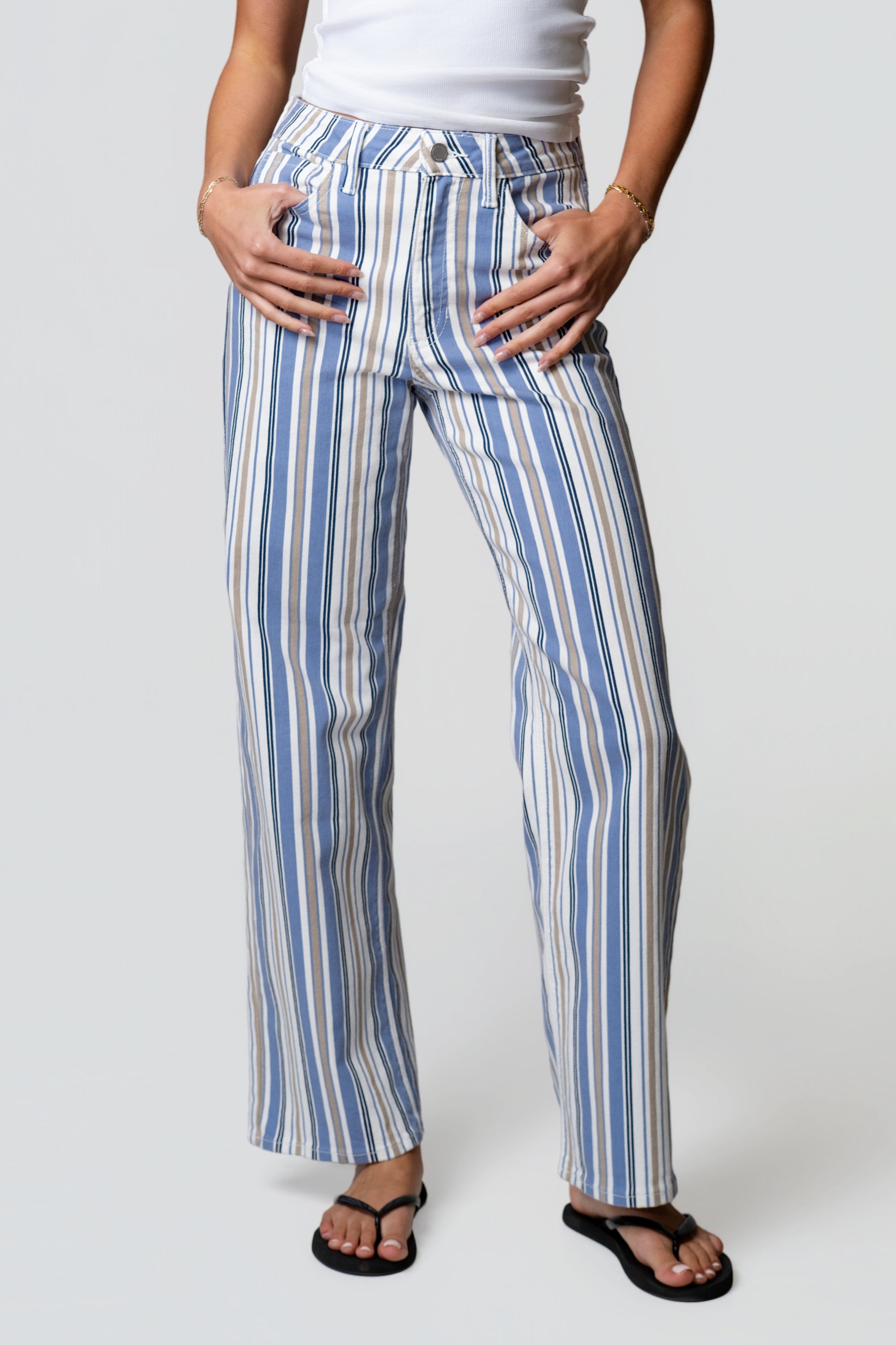 Just Black Striped Straight Leg Jeans